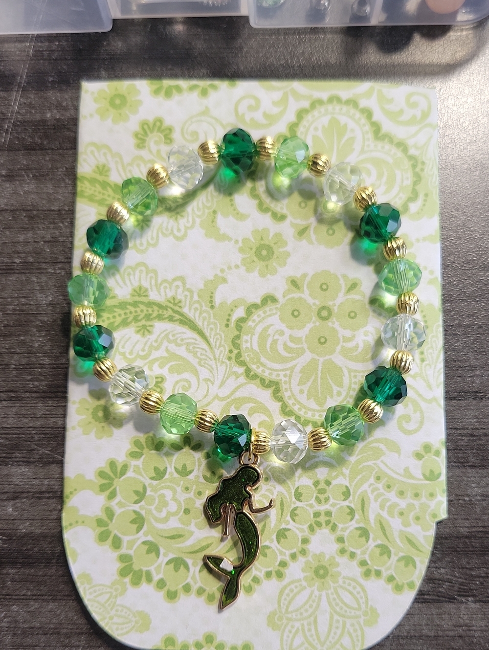Green Beaded Mermaid Charm Bracelet - Lyttle's Treasures